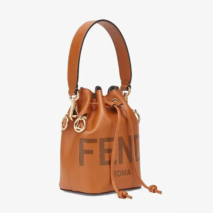 Affordable HOT Tresor Logo Mon In Fendi Bag Mini Leather Brown Bucket Calf ROMA 0524